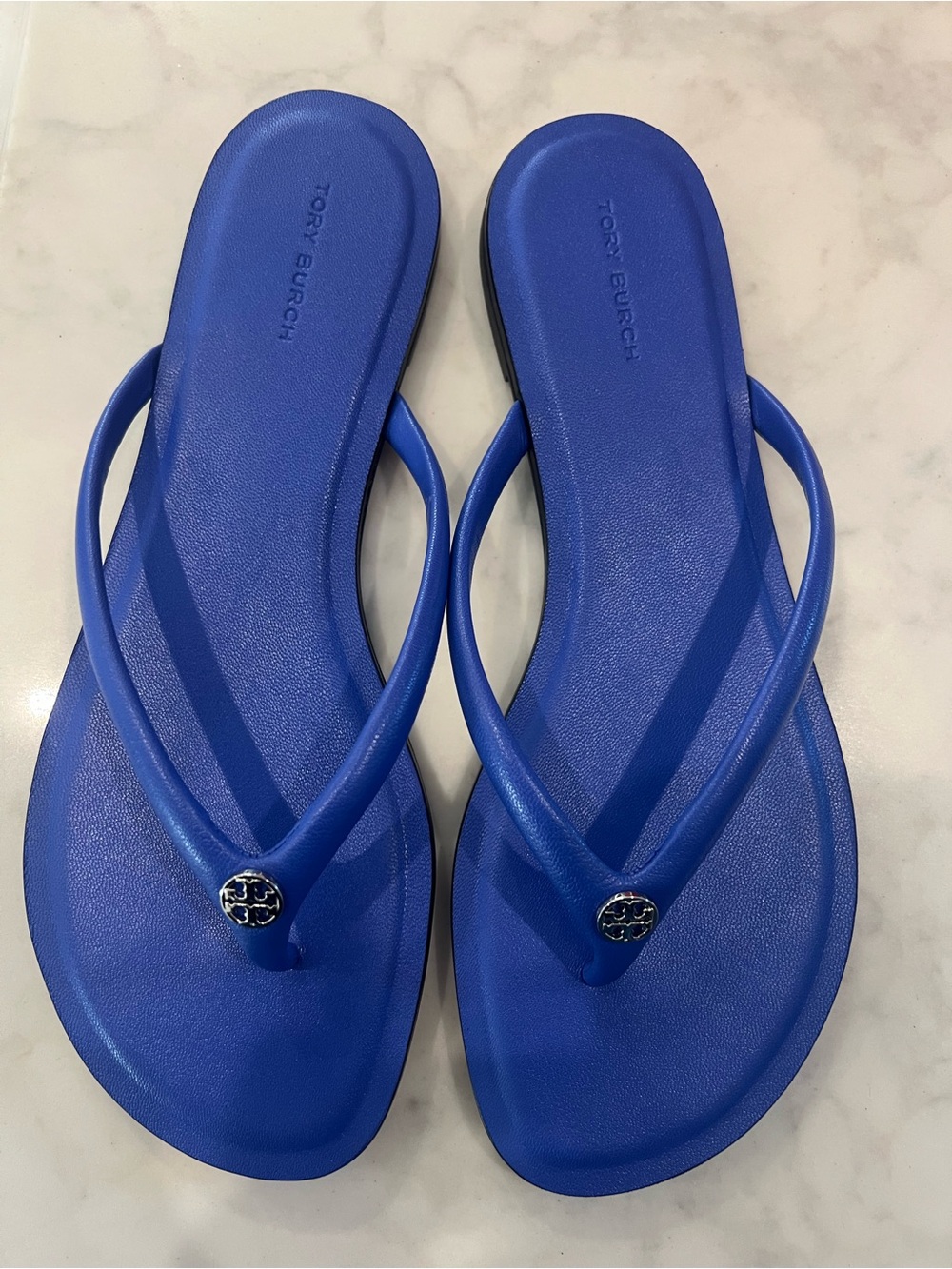 Tory Burch Cobalt Blue Logo Thong Sandals
